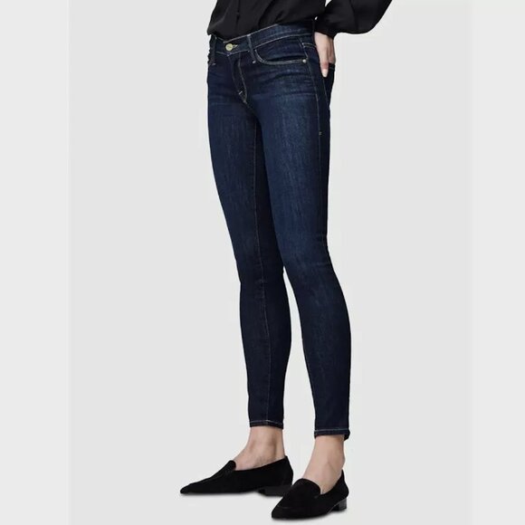 FRAME Denim LE SKINNY DE JEANNE Mid Rise Queens Way Dark Wash Blue Jeans size 25 - Picture 1 of 5